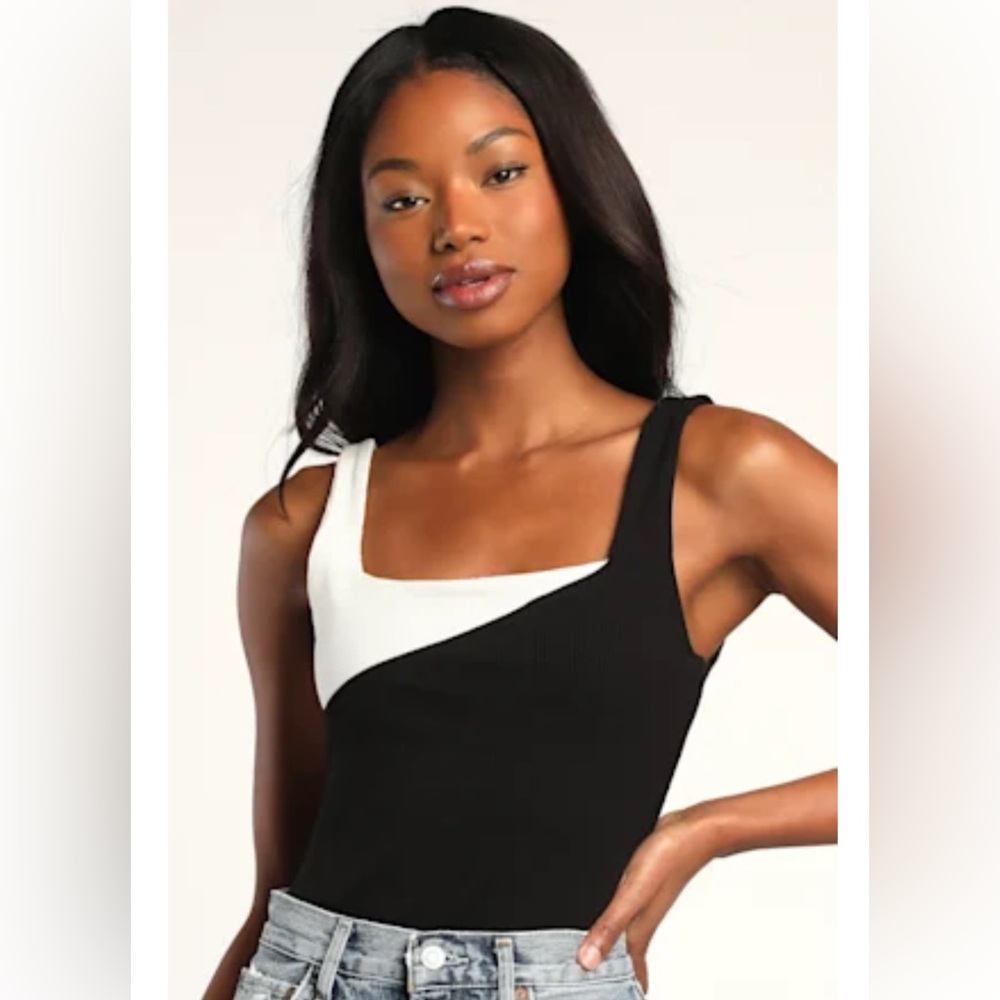 Lulus - Style Synergy Black and White Color Block Bodysuit!!!